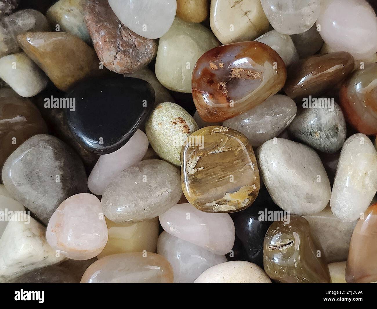 Tumbled, polished, coloured semi-precious stones, mineral stones, Idar-Oberstein, Rhineland-Palatinate, Germany, Europe Stock Photo