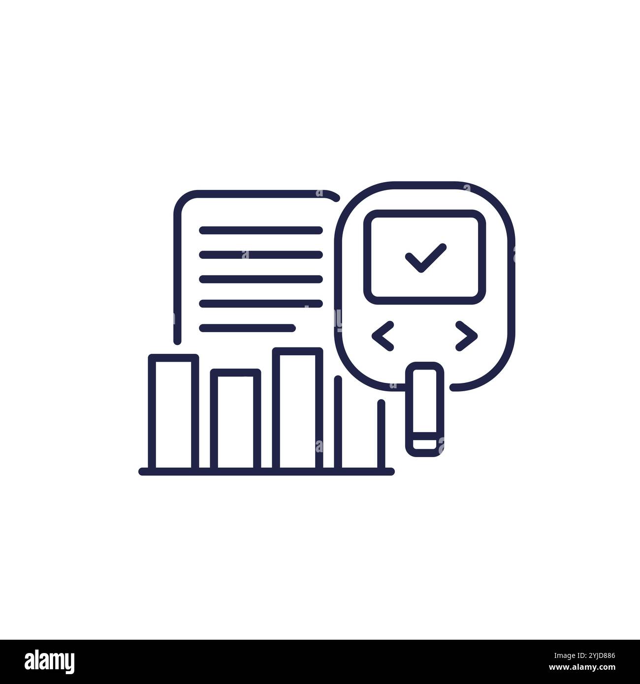 Glucose monitoring line icon with a glucometer Stock Vector