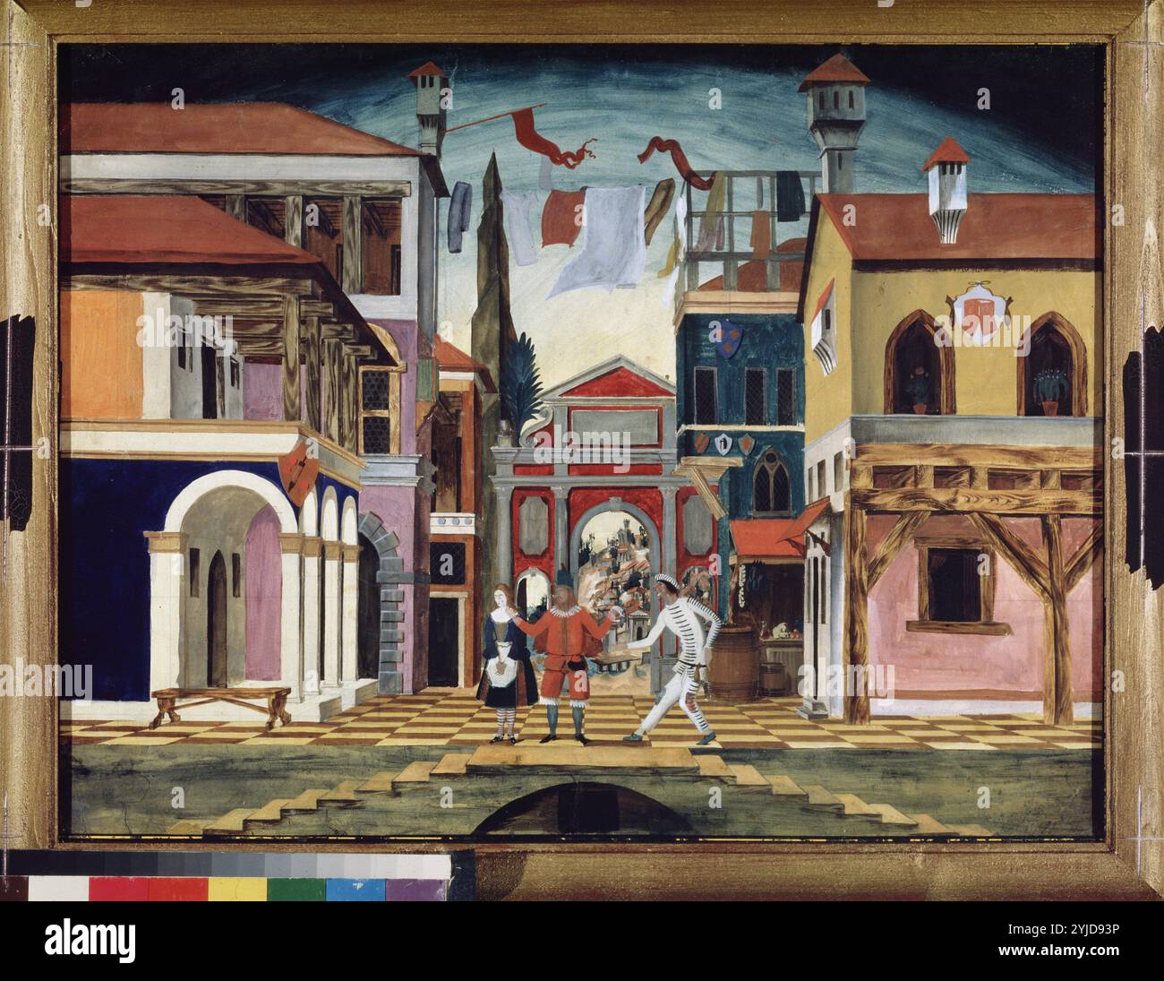 Stage design for the experimental theatre of V. Meyerhold. Museum: State  Central A. Bakhrushin Theatre Museum, Moscow. Author: Vasili Ivanovich  Shukhaev. Copyright: This artwork is not in public domain. It is your, image size:1300x1095