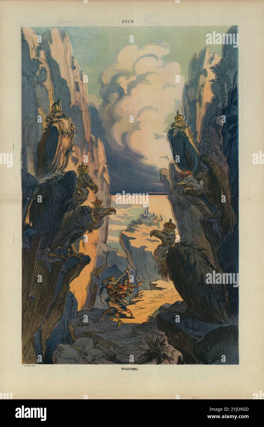 Waiting (cartoon from the Puck magazine). Museum: PRIVATE COLLECTION. Author: UDO J. KEPPLER. Copyright: This artwork is not in public domain. It is your responsibility to obtain all necessary third party permissions from the copyright handler in your country prior to publication. Stock Photo