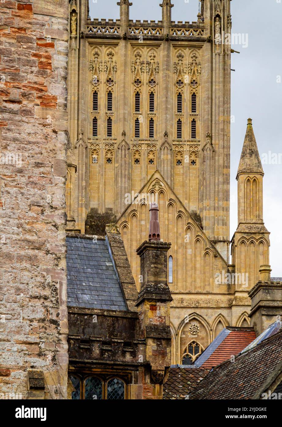 Detail of buildings in Vicars Close near to Wells Cathedral in Somerset England UK the oldest residential street in Europe with buildings intact. Stock Photo