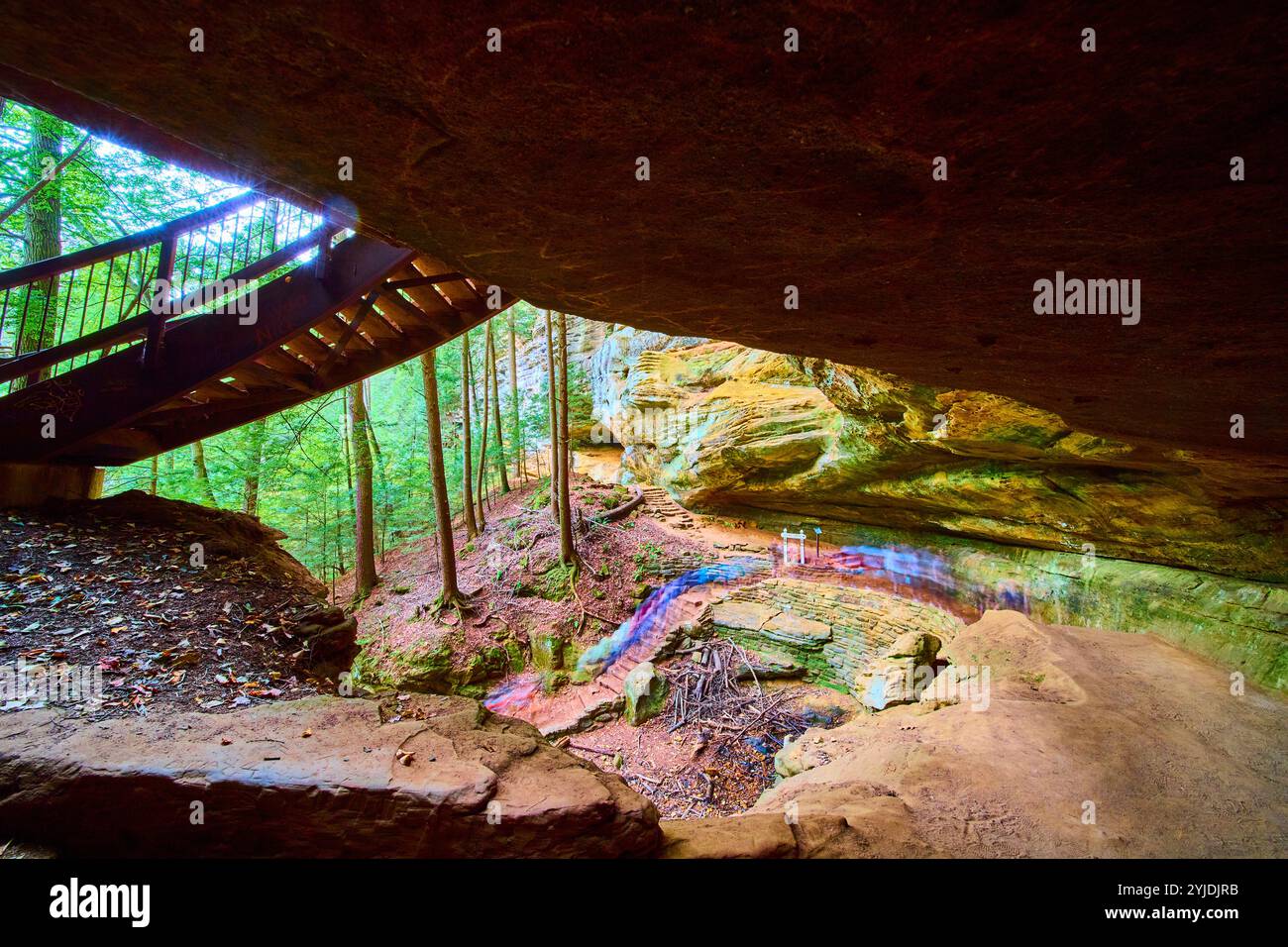 Curved Bridge and Rock Formation in Hocking Hills Forest at Eye Level ...