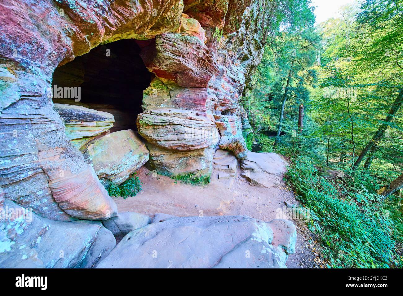 Ohio 4 Rocks Rock House Cave and Forest Landscape Ohio Eye-Level Perspective Stock ...