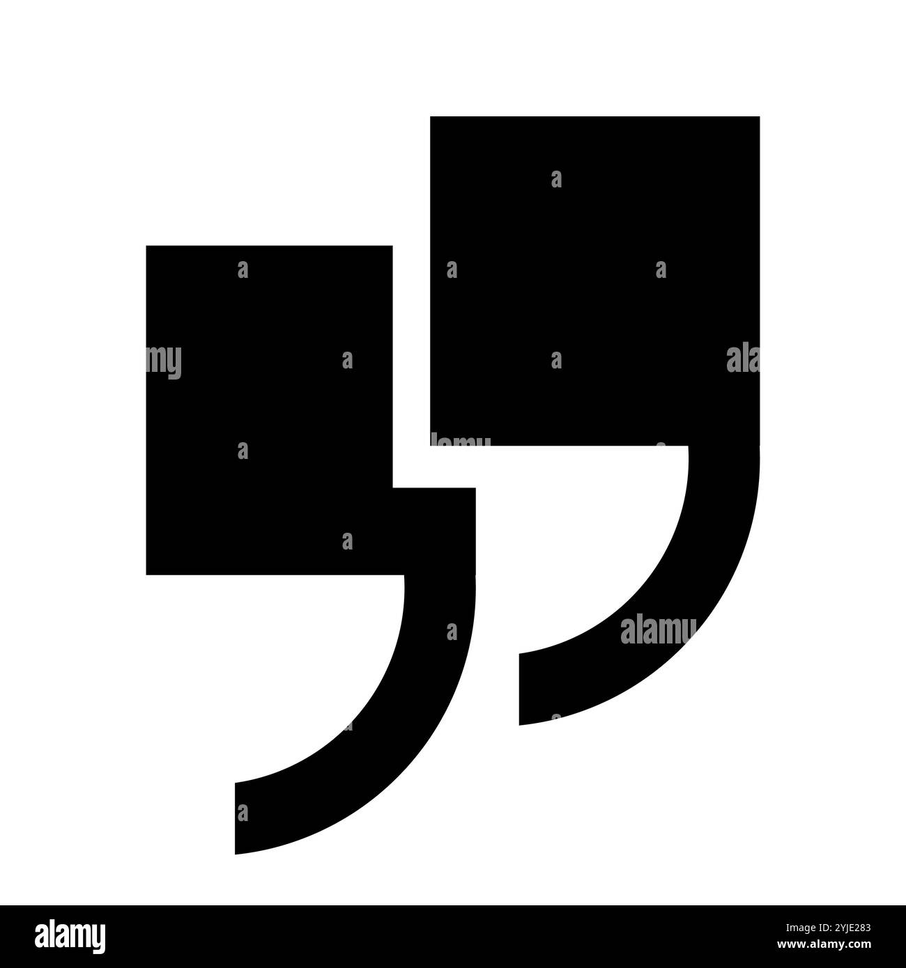A flat quotation mark icon on a white background. Quotation marks ...