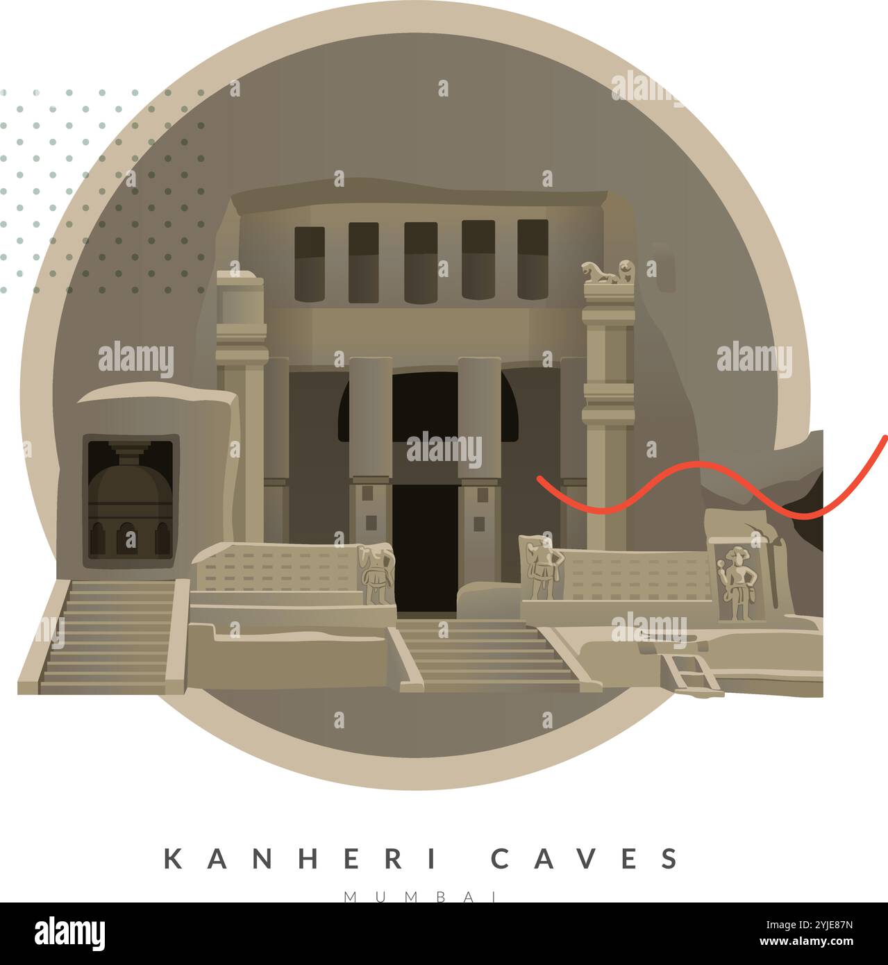 Kanheri Caves - Brovali - Mumbai - Stock Illustration as EPS 10 File Stock Vector