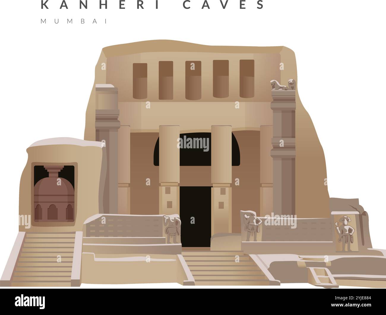 Kanheri Caves - Brovali - Mumbai - Stock Illustration as EPS 10 File Stock Vector