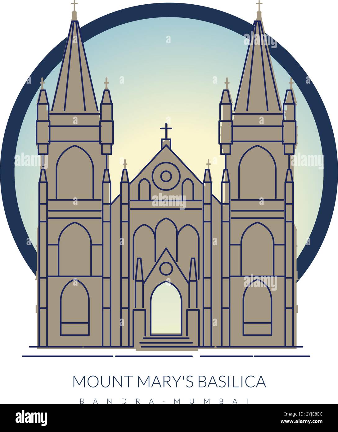 Mount Mary's Basilica- Bandra Mumbai - Stock Illustration as EPS 10 File Stock Vector