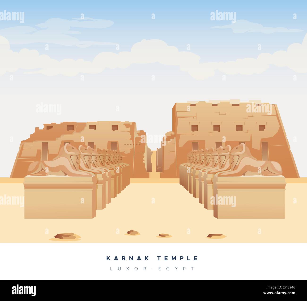 The Karnak Temple Complex - Luxor, Egypt - Stock Illustration as EPS 10 ...