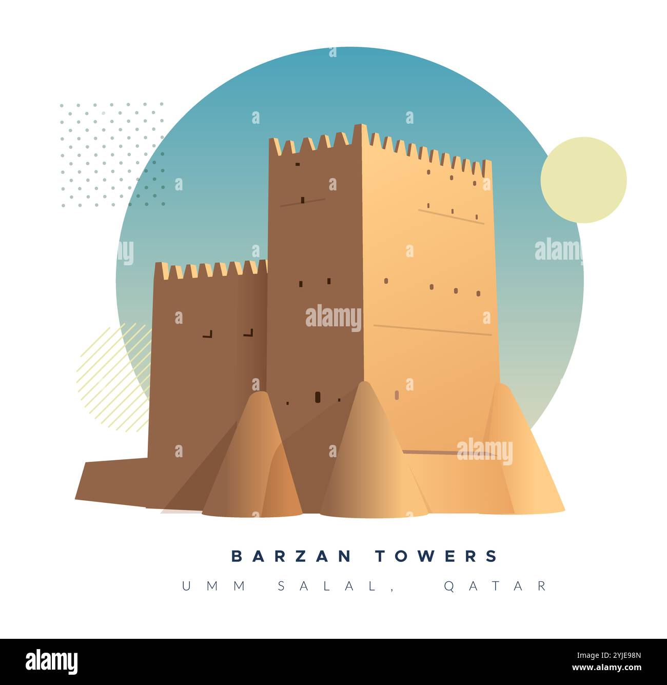 Barzan Towers - Umm Salal Mohammed Fort Towers - Stock Illustration as EPS 10 File Stock Vector