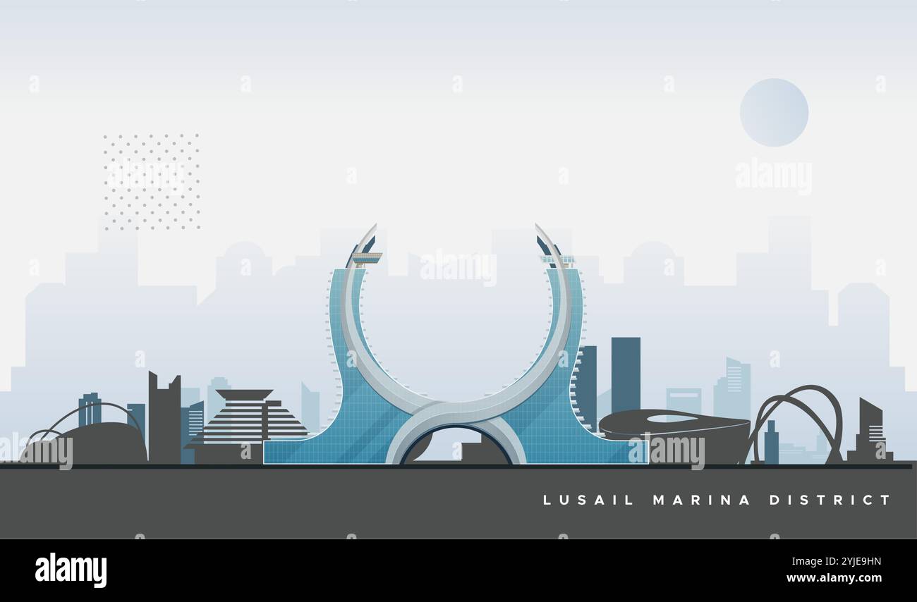 Lusail marina district - Abstract skyline - Stock Illustration as EPS ...