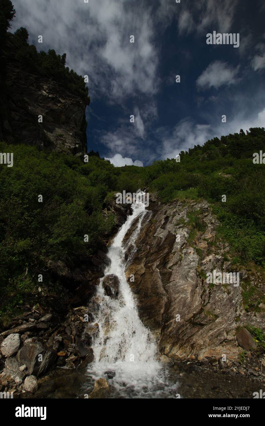 Waterfall in the valley of the falling waters on the Malta-Hochalmstrasse in Carinthia, Austria., Wasserfall im Tal der stürzenden Wasser an der Malta Stock Photo