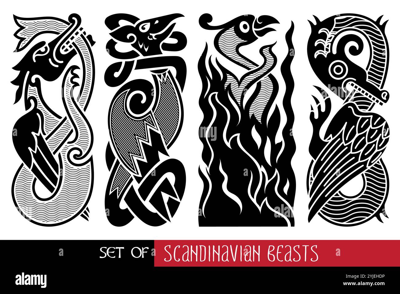 The Phoenix bird. Illustration in the Scandinavian Celtic style Stock Vector
