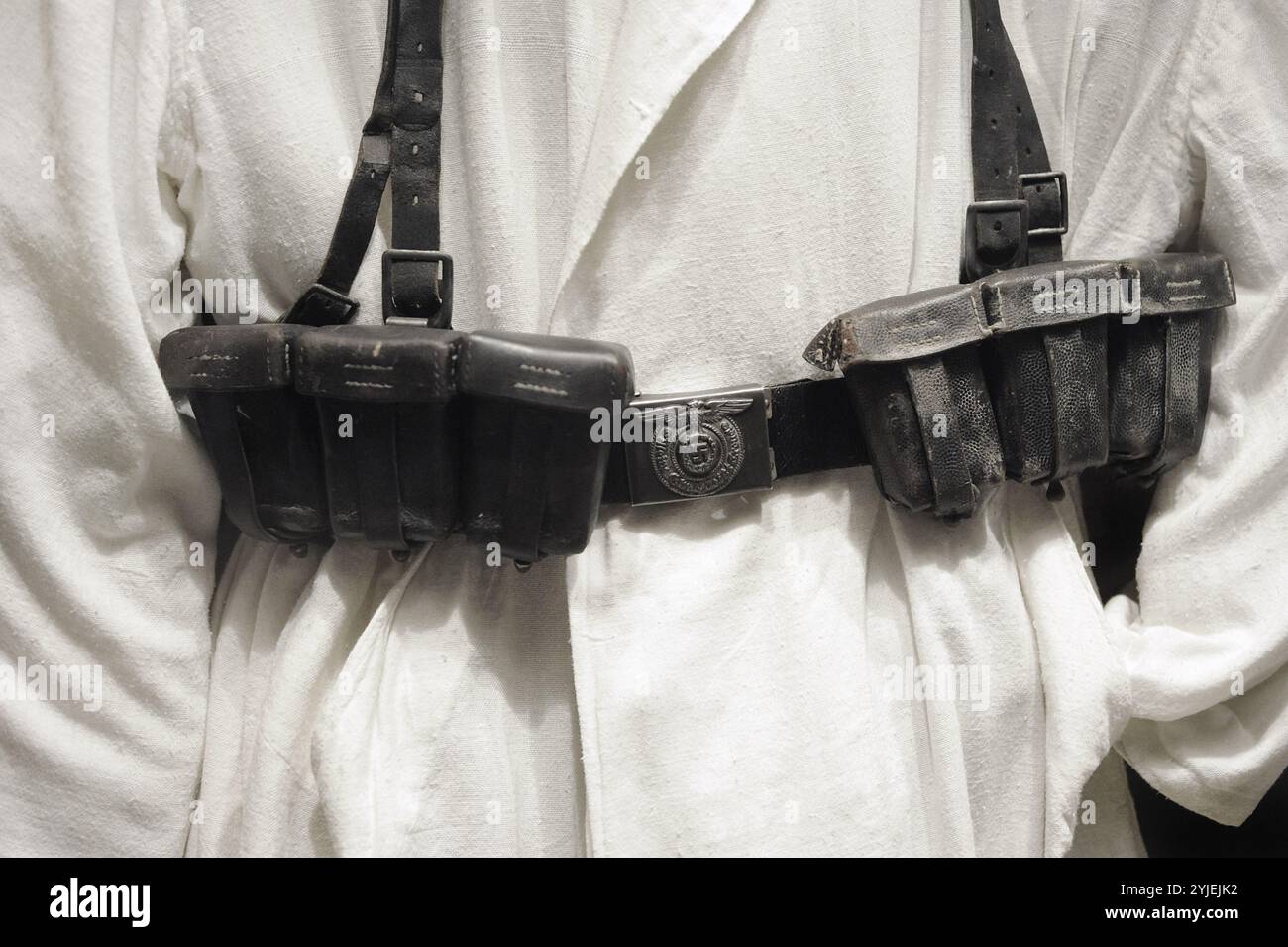 Ammo pouches and belt in the winter uniform of the German army during World War II (1939-1945). Latvian War Museum. Riga. Latvia. Stock Photo