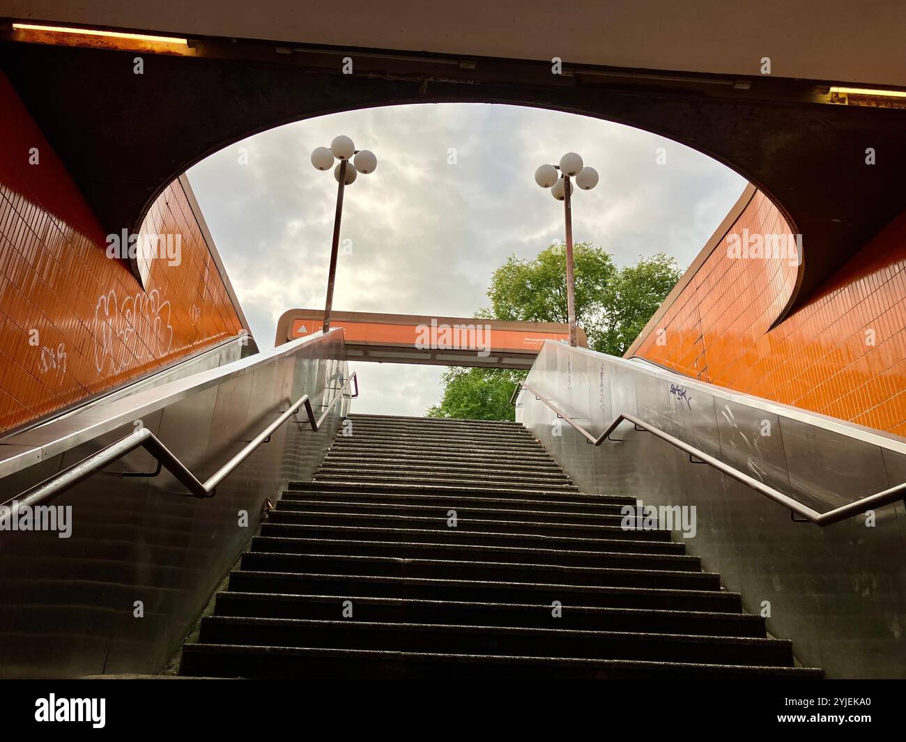 Stairwell and Lampposts of the Messedamm Underpass near the ICC. Westend, Charlottenburg-Wilmersdorf, Berlin, Germany. 5th October 2023. - Smartphone Captured Stock Image