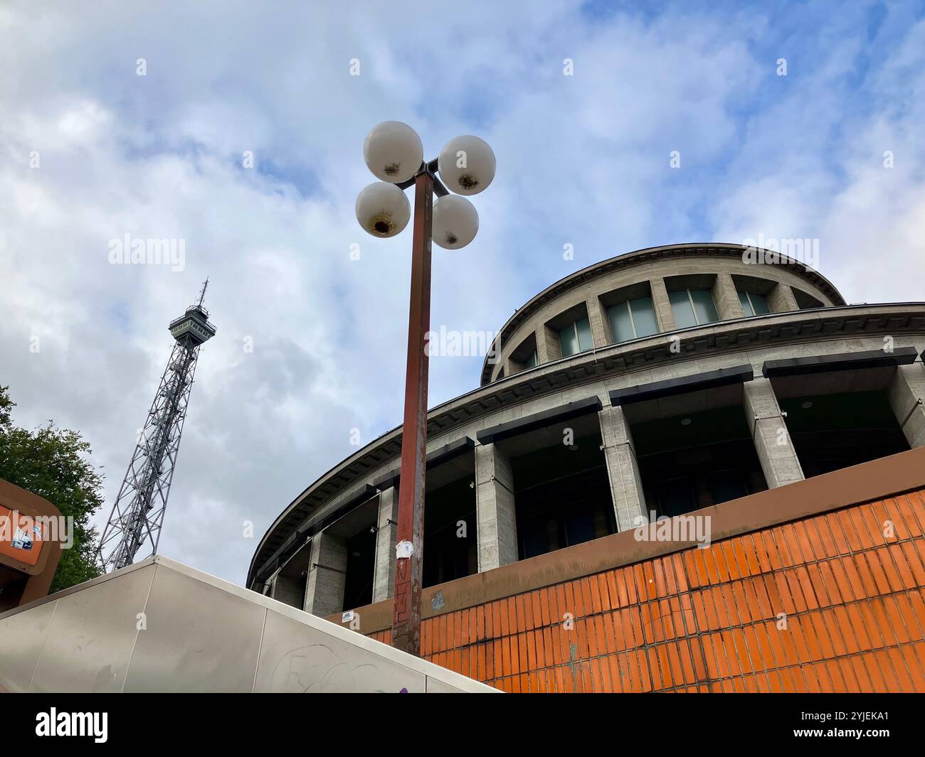 The Berliner Funkturm and Messe Berlin seen from the Messedamm Underpass. Westend, Charlottenburg-Wilmersdorf, Berlin, Germany. 5th October 2023. - Smartphone Captured Stock Image
