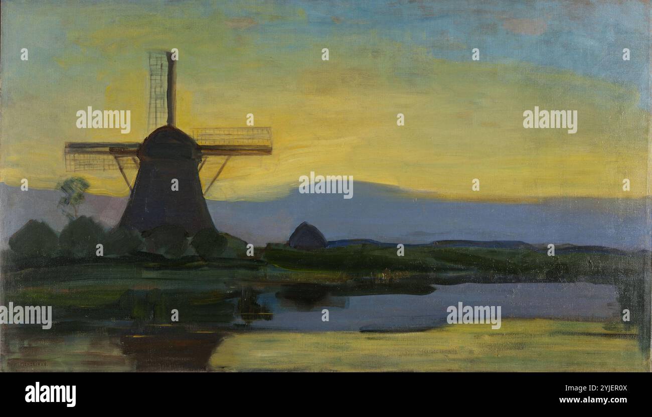 Windmill at night. Museum: Gemeentemuseum Den Haag. Author: PIET MONDRIAN. Stock Photo