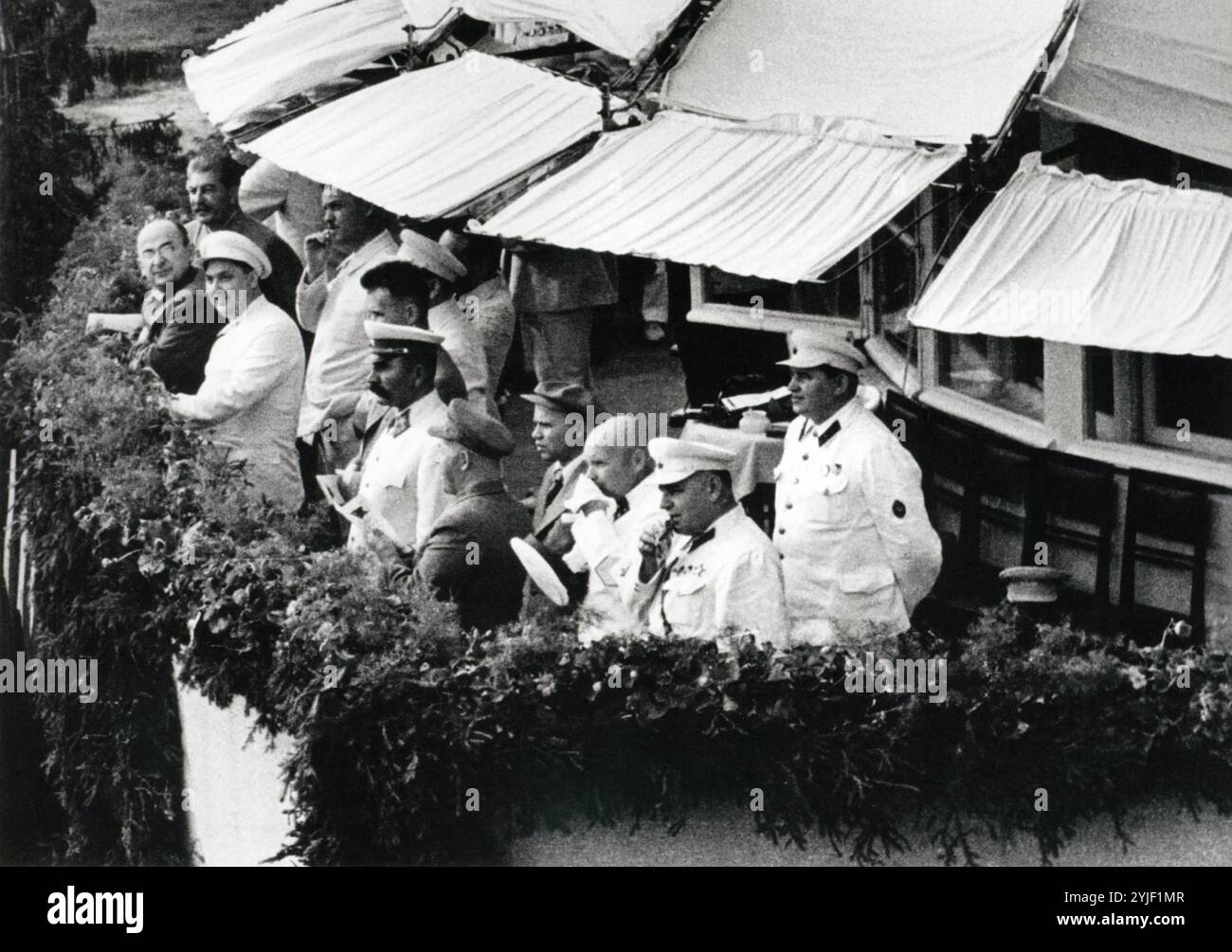 Joseph Stalin, Lavrentiy Beria and Georgy Malenkov in Tushino. Museum: © Courtesy of Dmitri Baltermants. Copyright: This artwork is not in public domain. It is your responsibility to obtain all necessary third party permissions from the copyright handler in your country prior to publication. Stock Photo