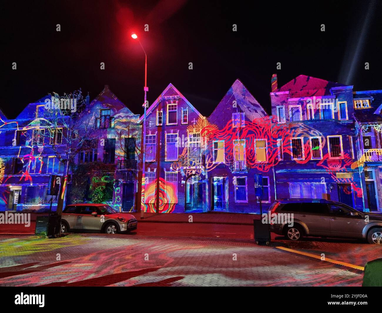 Light projections, GLOW festival in Eindhoven, The Netherlands, November 2024 - Smartphone Captured Stock Image