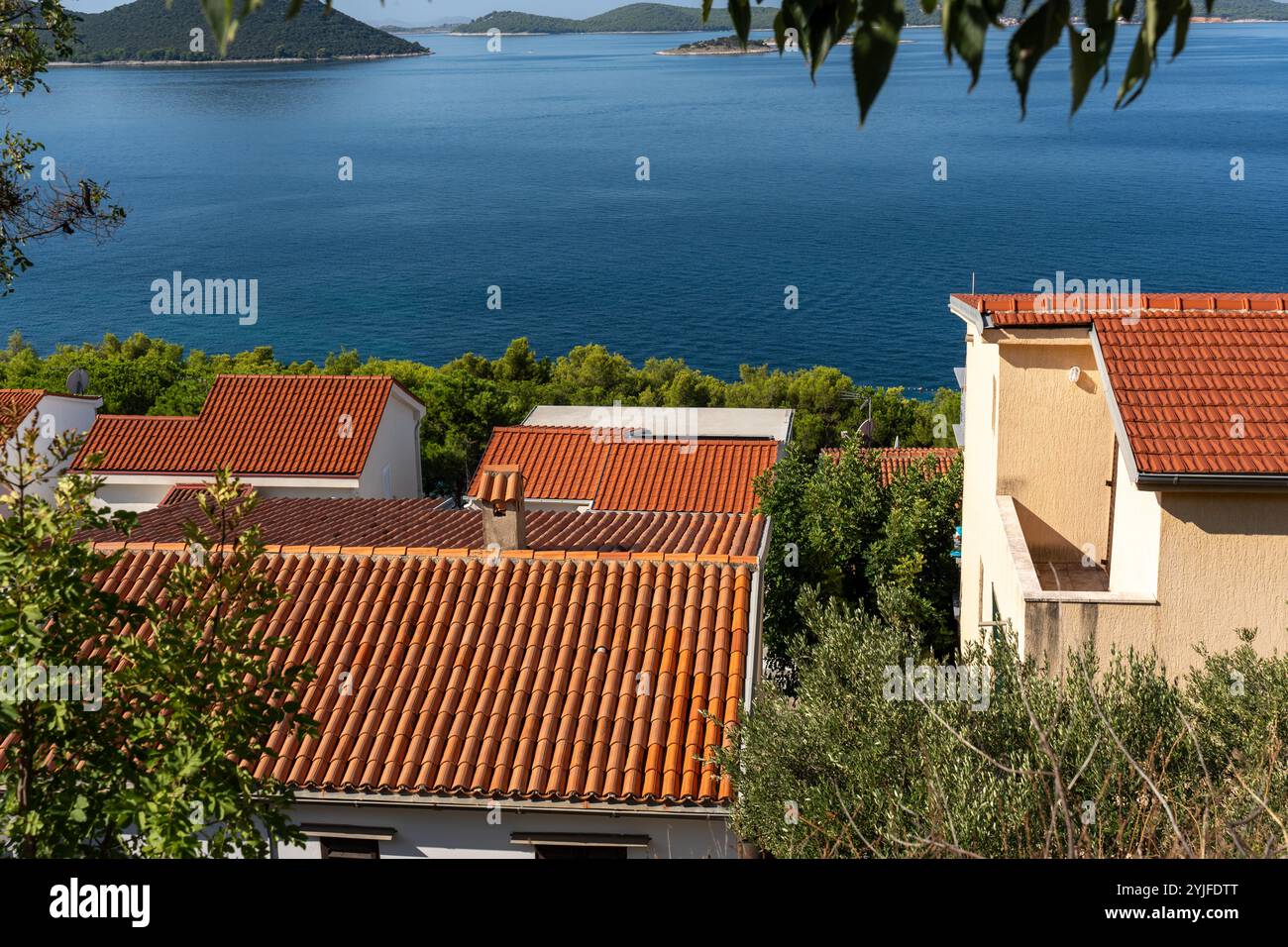 Breathtaking view of coastal Mediterranean town with terracotta ...