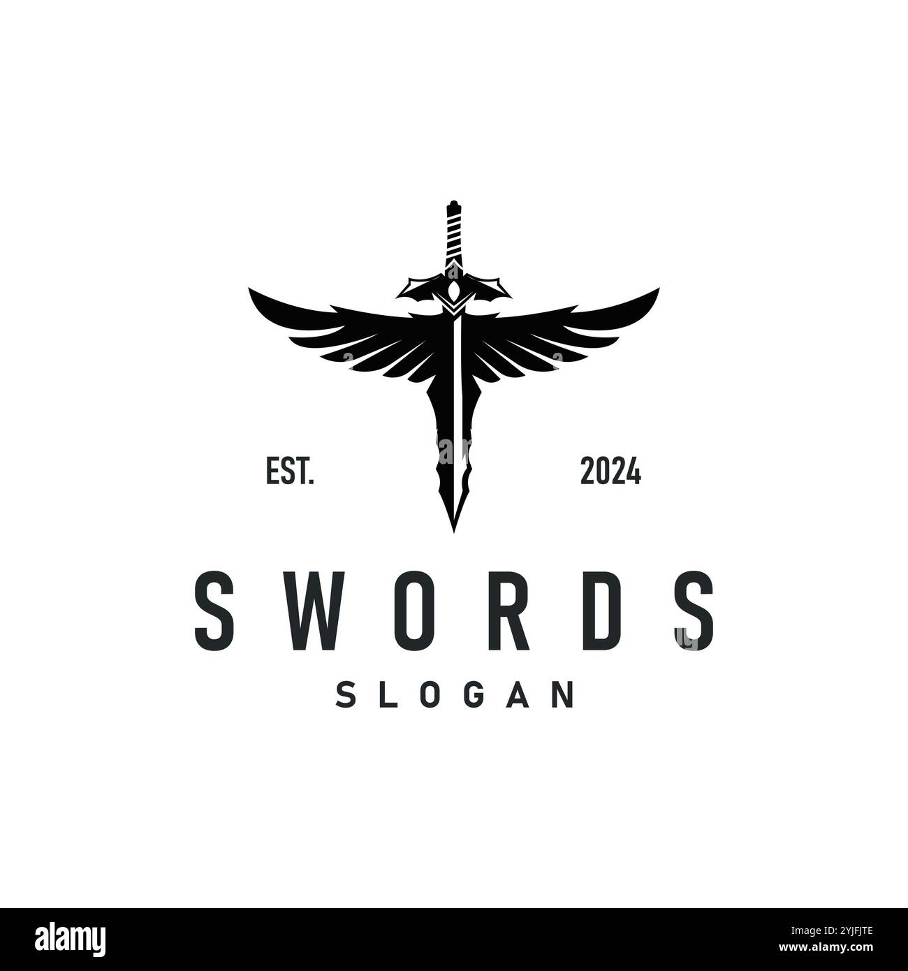 Black silhouette design logo sword war equipment impression blade power Stock Vector