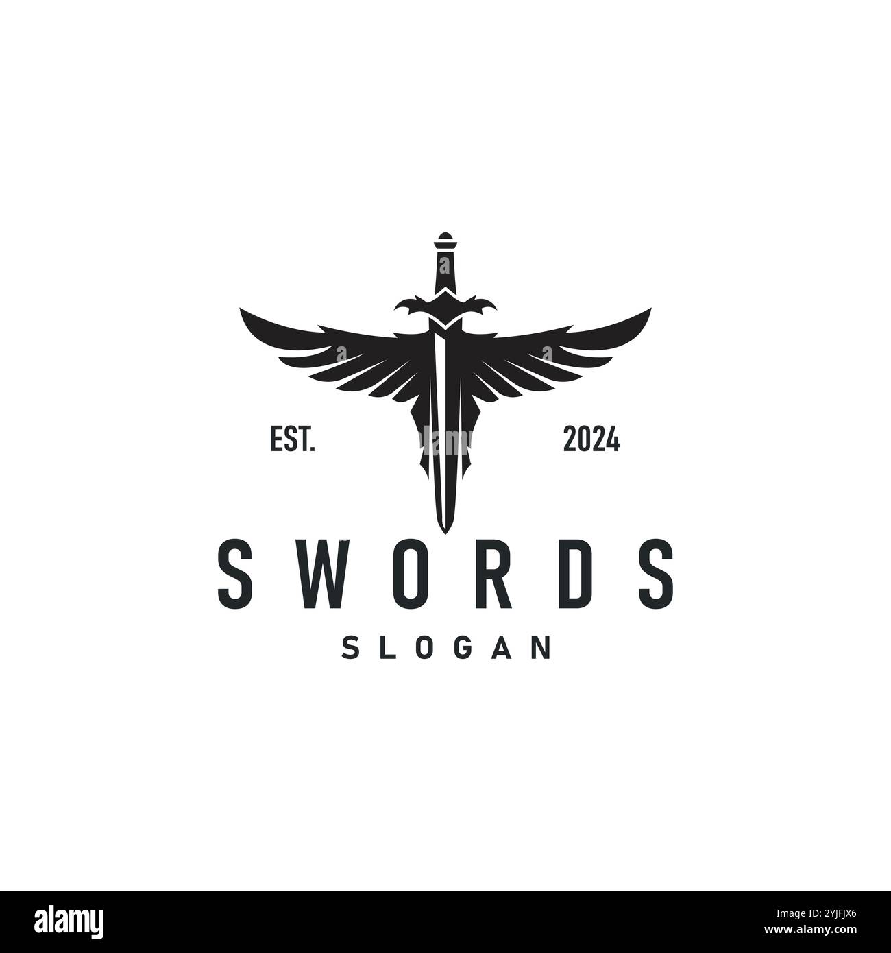 Black silhouette design logo sword war equipment impression blade power Stock Vector