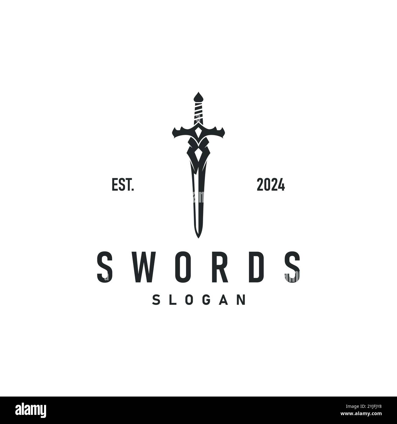 Black silhouette design logo sword war equipment impression blade power Stock Vector