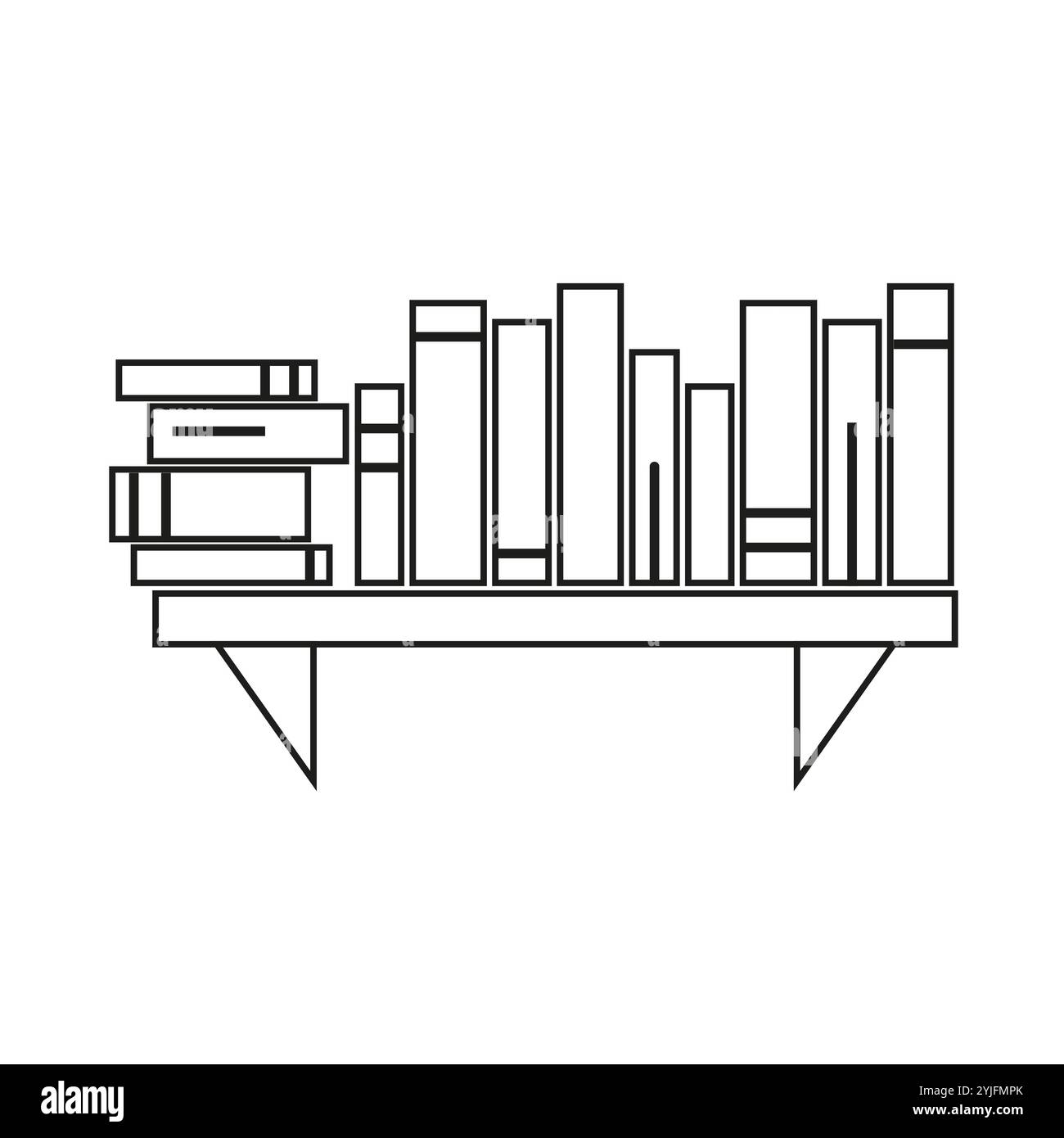 Bookshelf icon. Stacked books vector. Black line illustration. Simple ...
