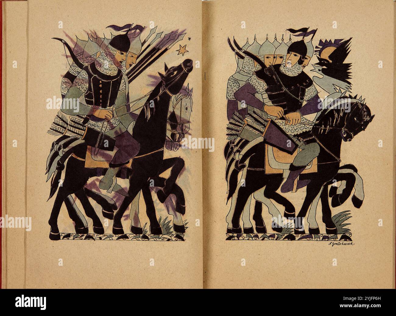 Illustration to The Tale of Igor's Campaign. Museum: PRIVATE COLLECTION. Author: Natalia Sergeevna Goncharova. Copyright: This artwork is not in public domain. It is your responsibility to obtain all necessary third party permissions from the copyright handler in your country prior to publication. Stock Photo