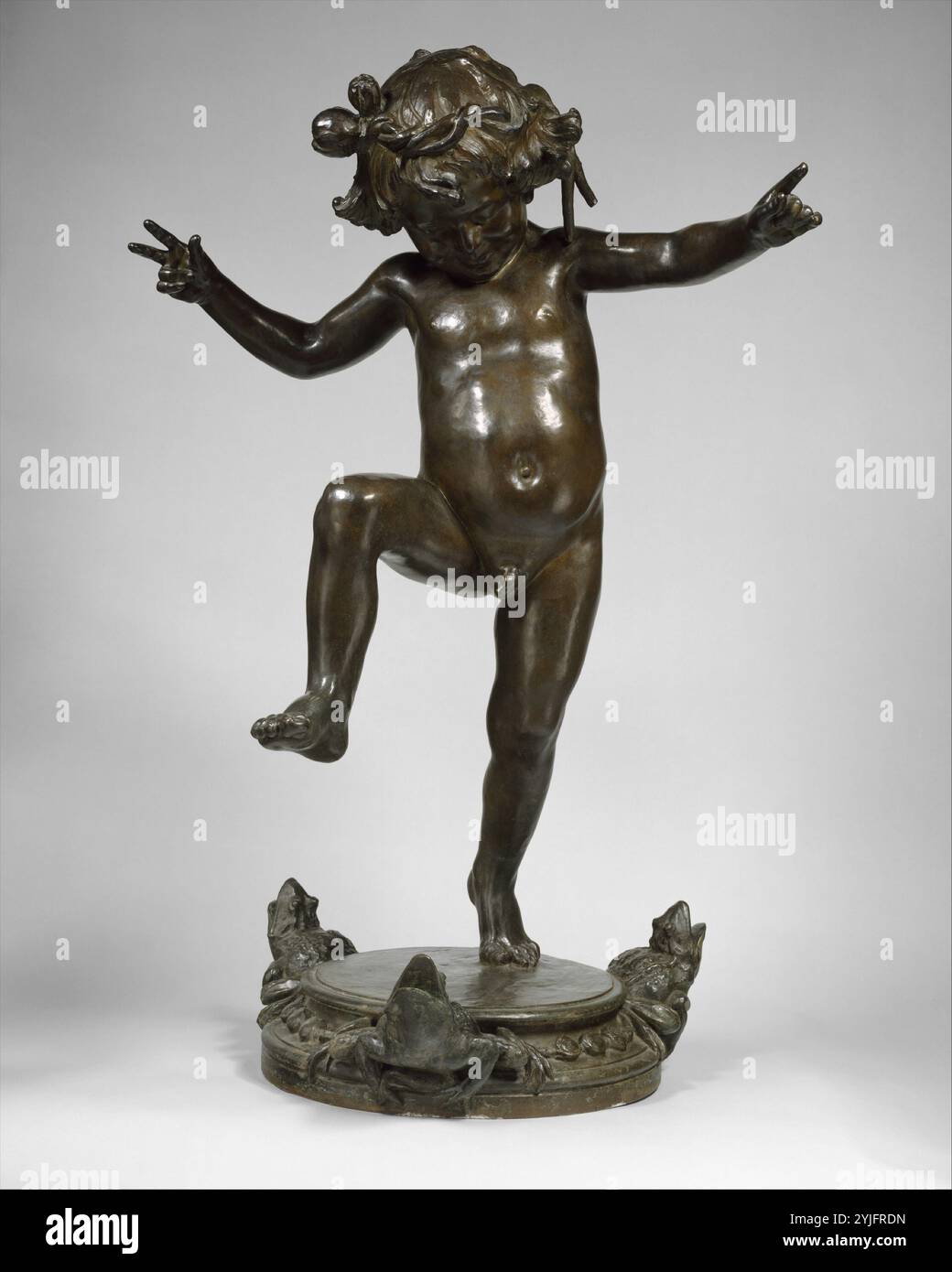 Frog Fountain. Artist: Janet Scudder (American, Terre Haute, Indiana 1869-1940 Rockport, Massachusetts). Dimensions: 37 1/2 x 26 x 19 in. (95.3 x 66 x 48.3 cm). Date: 1901; cast 1906. Scudder is best known for her ornamental garden sculptures, sought by wealthy Americans for the landscaped grounds of their lavish houses. She modeled" Frog Fountain" in Paris and brought it to New York in hopes of attracting commissions. Her plan met with success when the architect Stanford White (1853-1906) purchased a cast for his Saint James, Long Island, estate. He recommended her to his clients, initiating Stock Photo