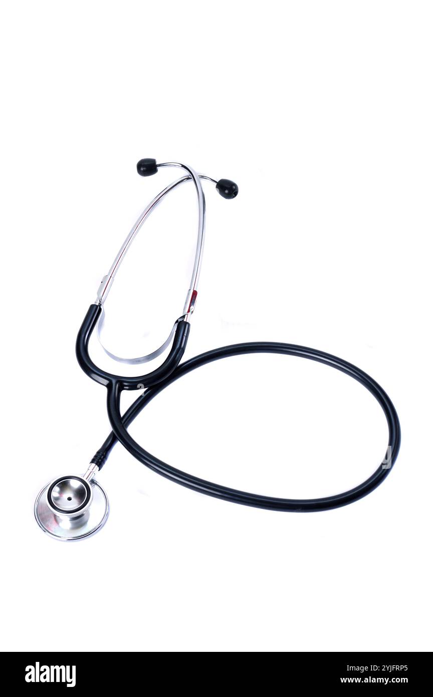 black stethoscope on white background Stock Photo - Alamy