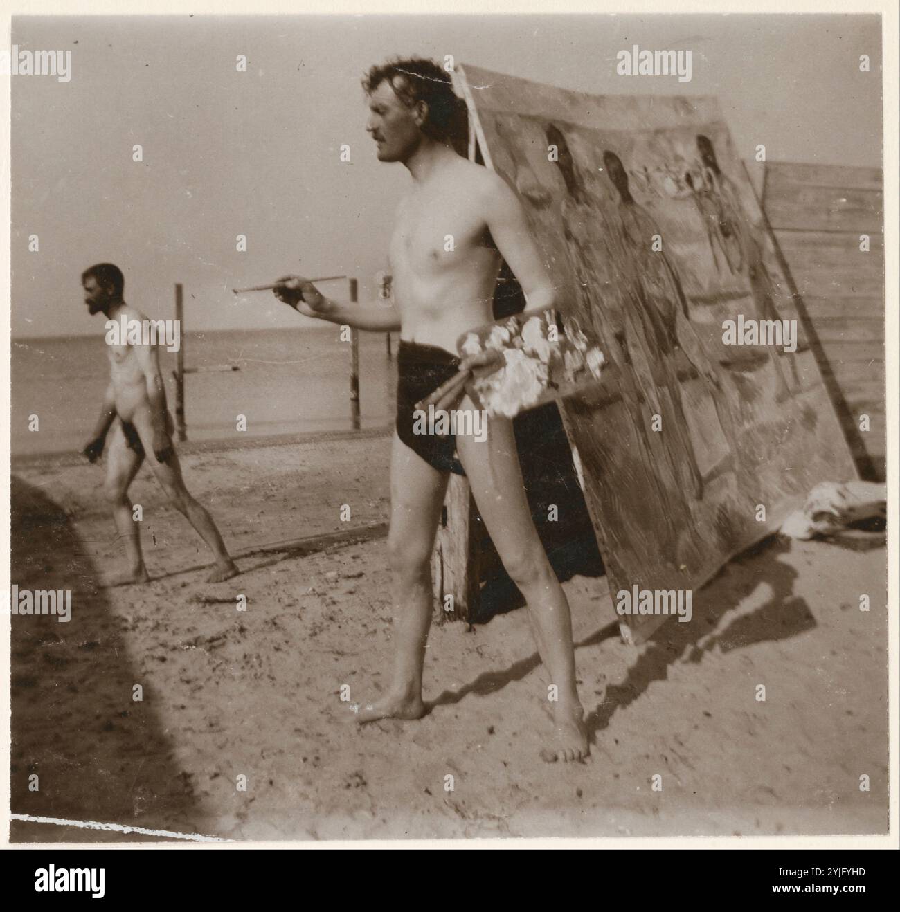 Edvard Munch at the Beach in Warnemünde. Date/Period: 1907. 8.3 × 8.7 cm (3.2 × 3.4 in). Stock Photo