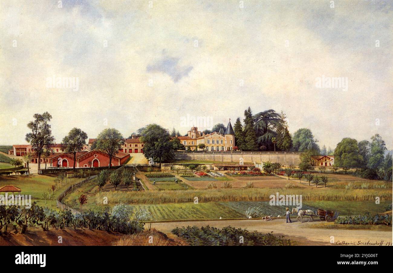 View of the Château Lafite Rothschild. Museum: PRIVATE COLLECTION. Author: Catherine Serebriakoff (Serebriakova) (Ekaterina Borisovna). Copyright: This artwork is not in public domain. It is your responsibility to obtain all necessary third party permissions from the copyright handler in your country prior to publication. Stock Photo