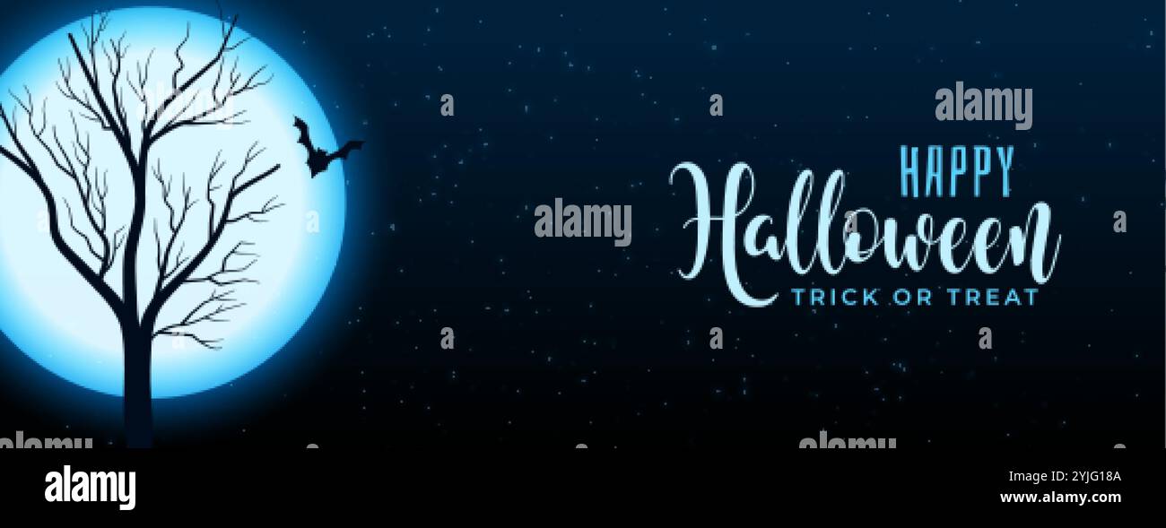 halloween full moon night scene with tree and bat Stock Vector Image ...