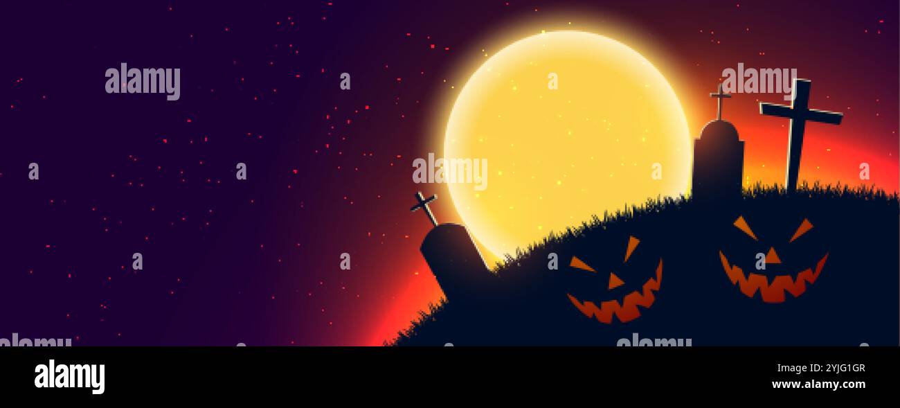 scary halloween night scene banner with text space Stock Vector Image ...