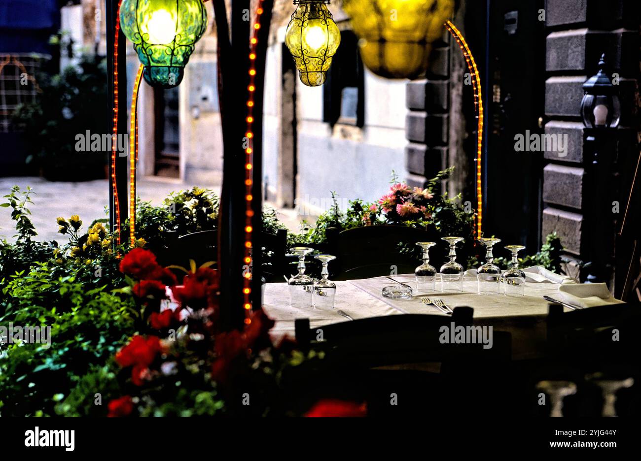 Outdoor restaurant table setting, Venice Italy Stock Photo