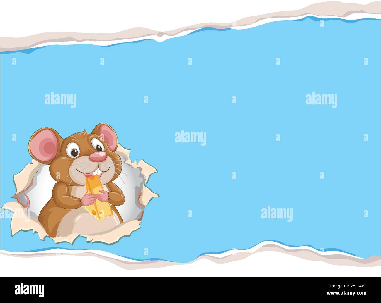 A cute mouse holding cheese in a frame Stock Vector
