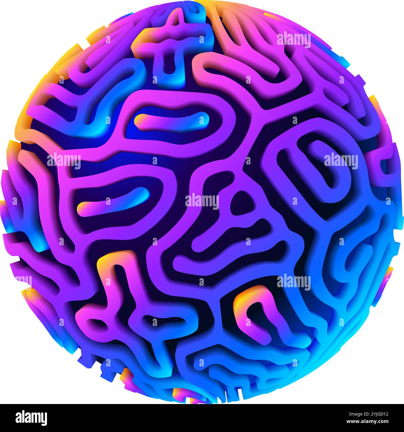 3d orb shape with algorithmic pattern, holographic color gradient. Scientific 3D ball concept Stock Vector