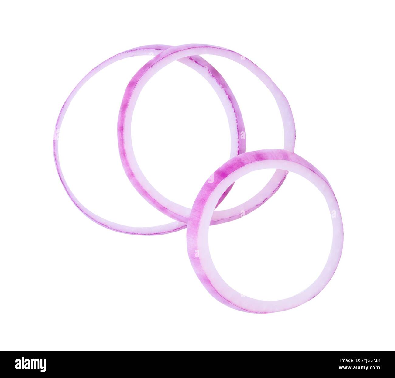 Top view of red onion slices or onion rings in stack is isolated on ...