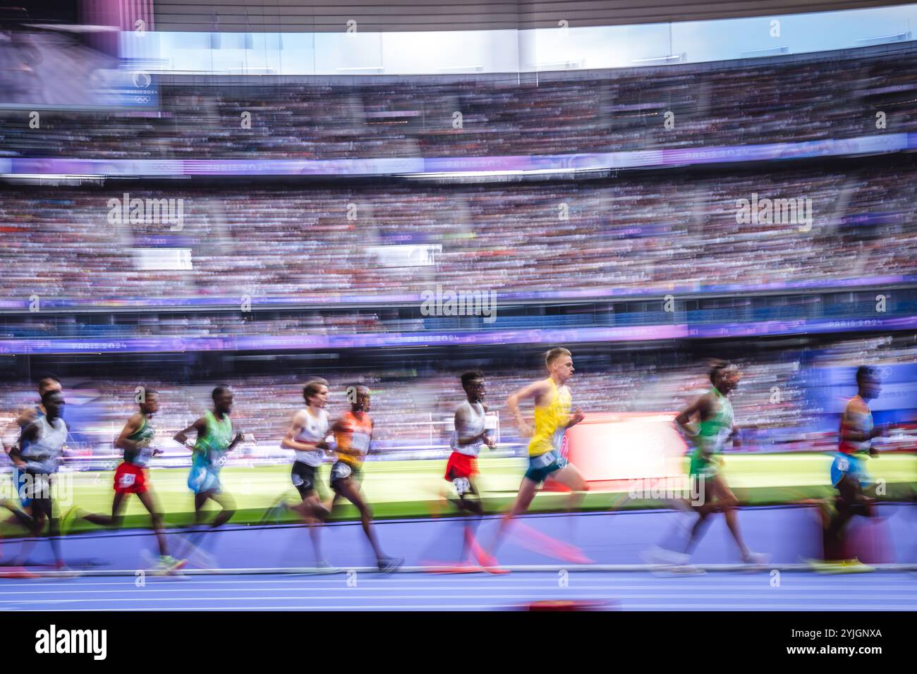 Image of Runners in motion in the 5000 meters at the Paris 2024 Olympic ...