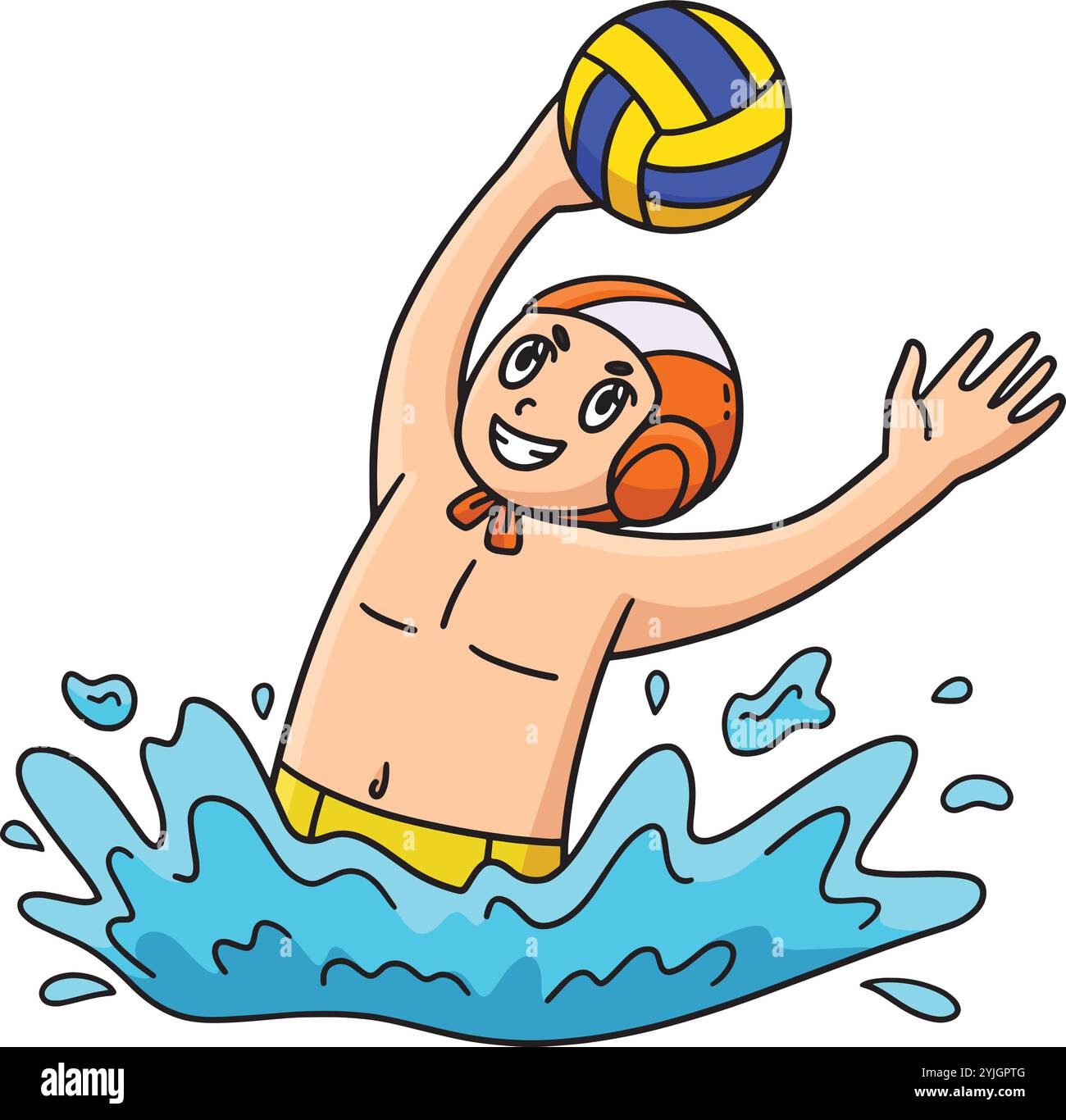 Water Polo Goalie Blocking Ball Cartoon Clipart Stock Vector