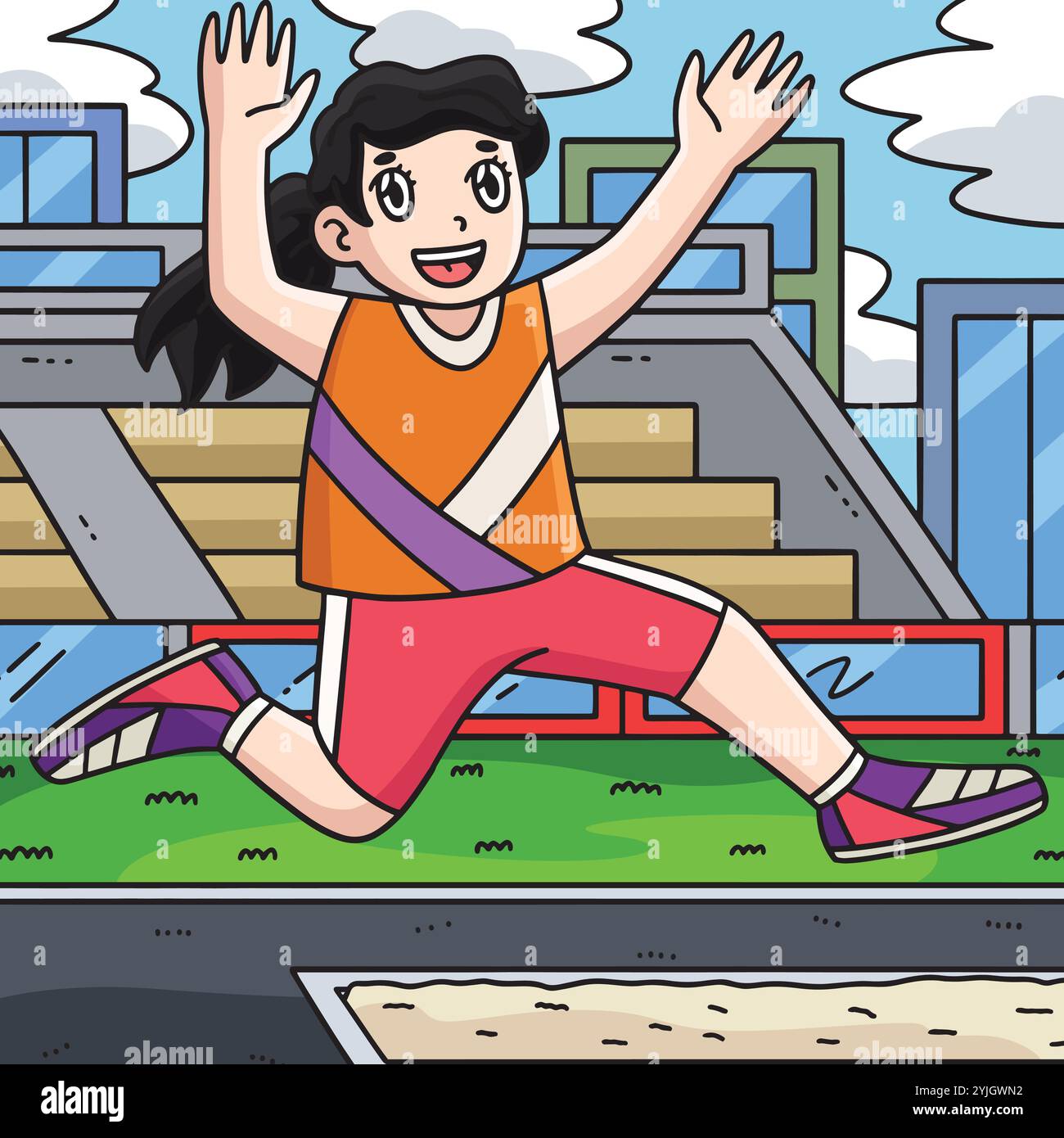 Track and Field Female Athlete Long Jump Colored Stock Vector Image ...