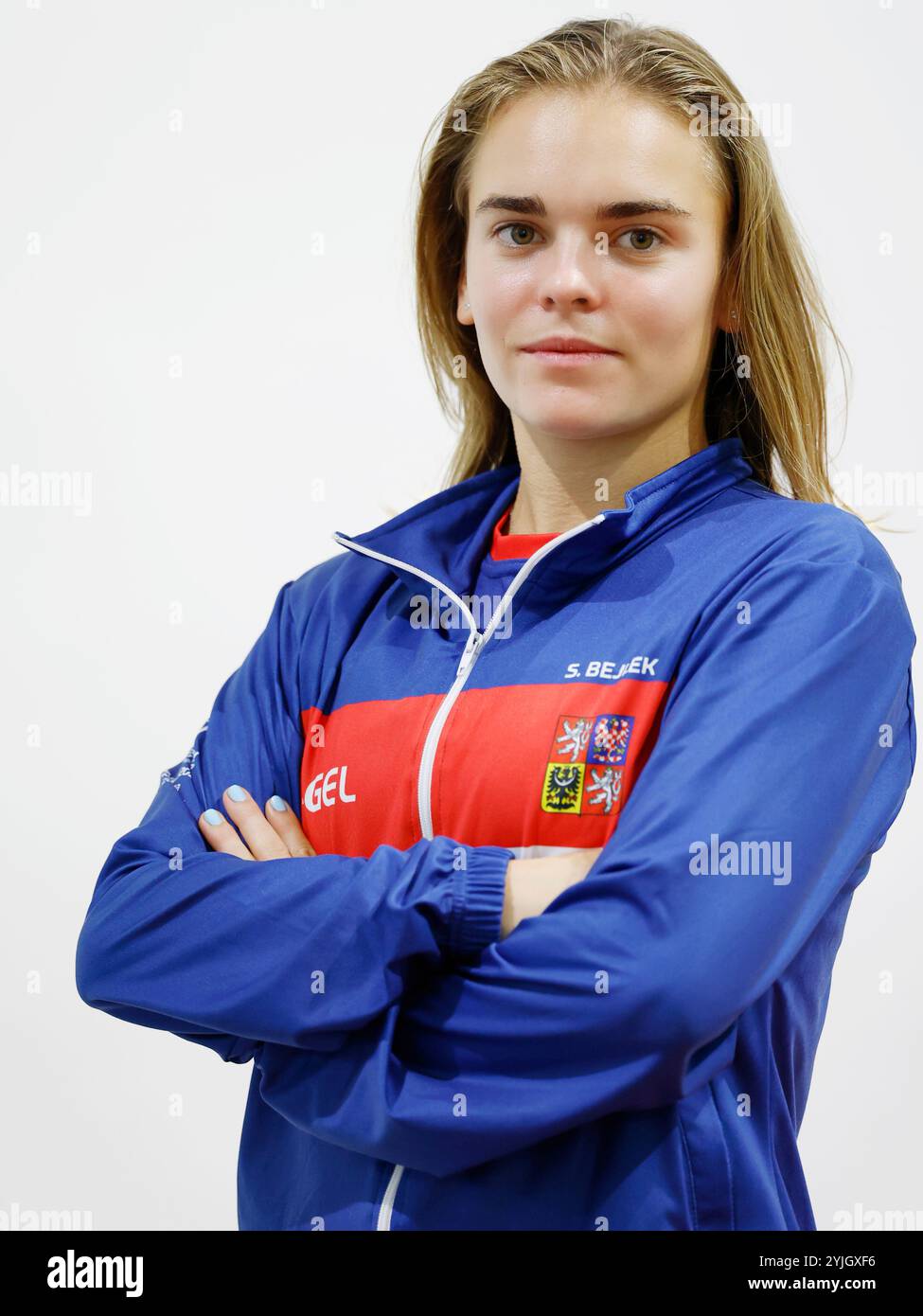 Czech tennis player Sara Bejlek poses for an official photo for the 2024 Billie Jean King Cup, women's world team tennis championships in Malaga, Spai Stock Photo