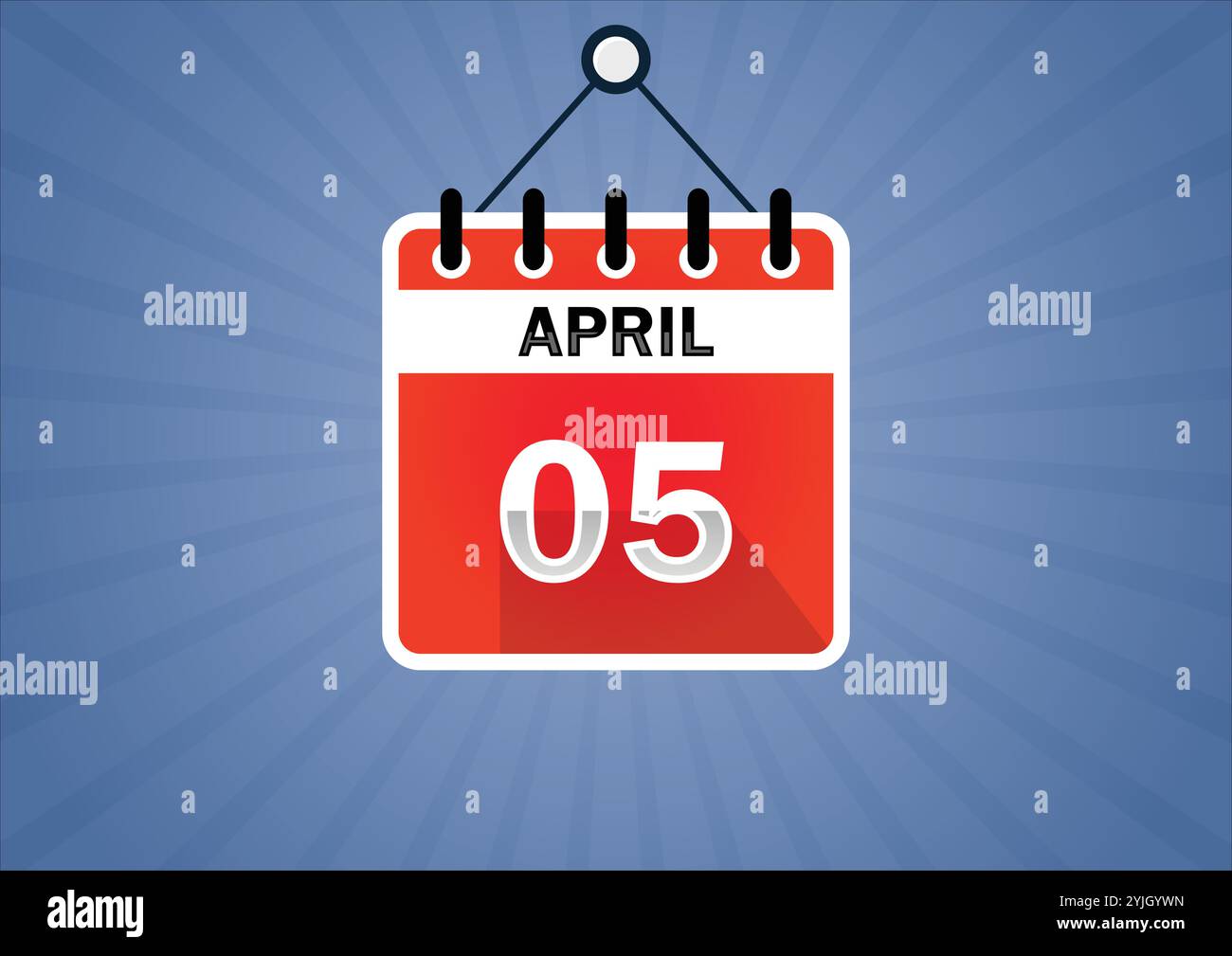 April 05, Calendar hanging sign. 5th days of the month, modern illustration. Flat style Stock Vector