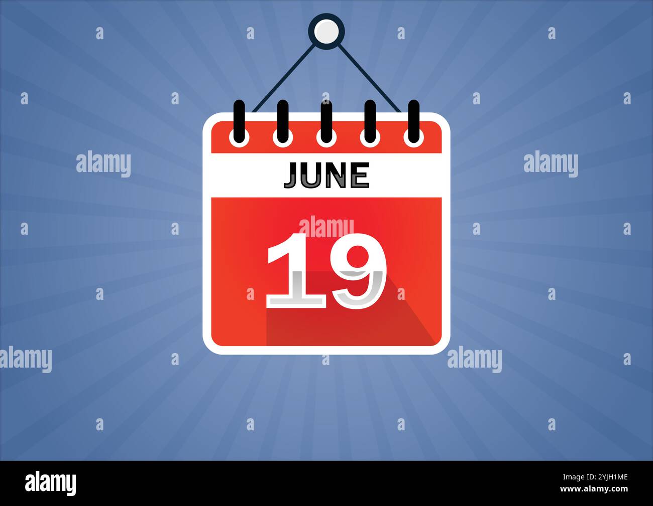 June 19, Calendar hanging sign. 19th days of the month, modern ...