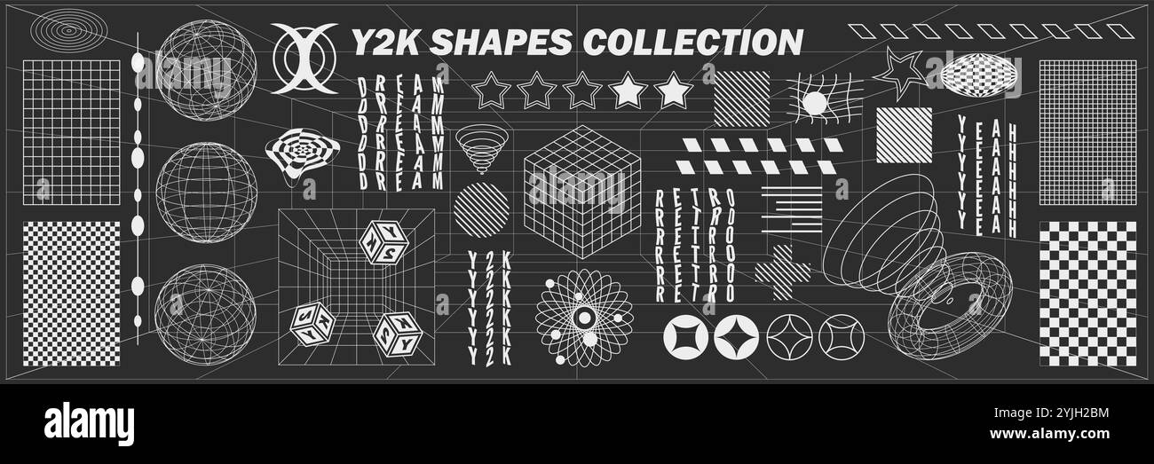 Abstract geometry hud wireframe shapes and patterns, cyberpunk elements ...