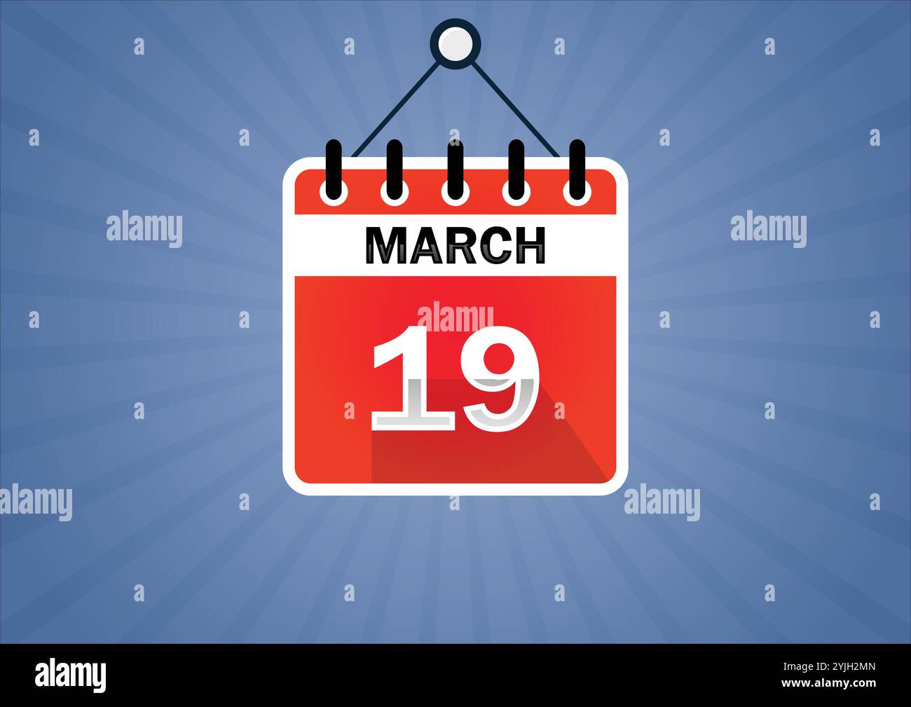 March 19, Calendar hanging sign. 19th days of the month, modern ...