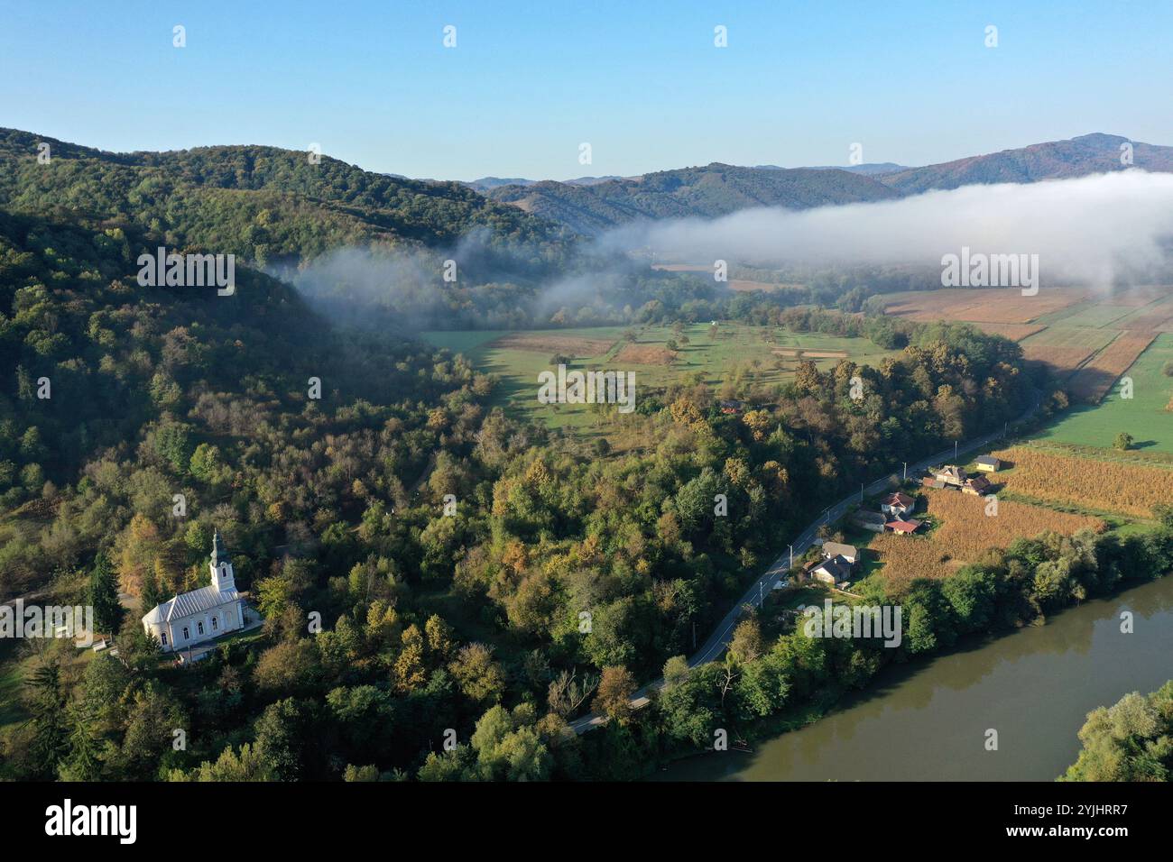 Aerial view misty river flowing hi-res stock photography and images - Alamy