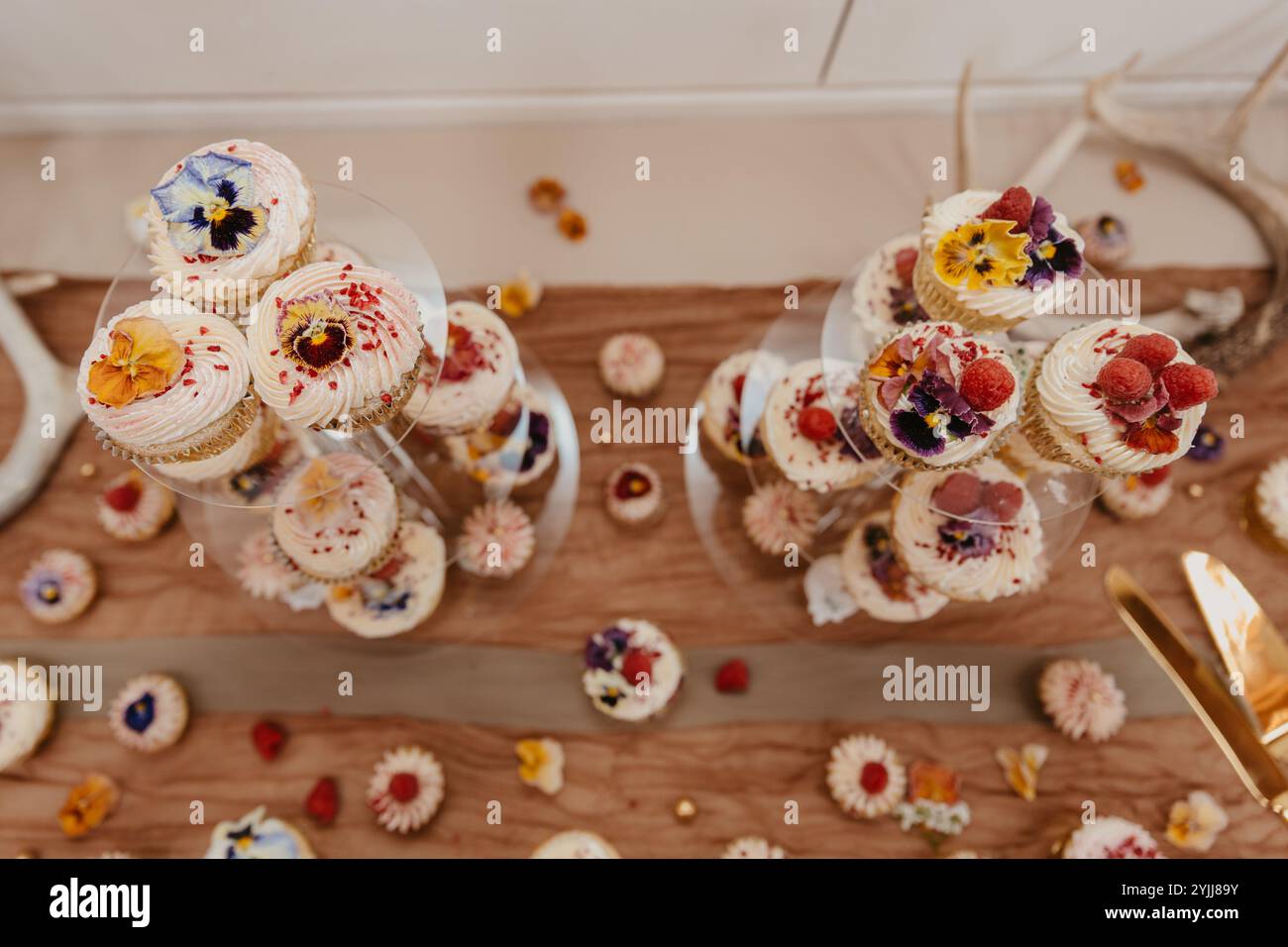 Rustic Wildflowers Wedding Cup Cakes Stock Photo