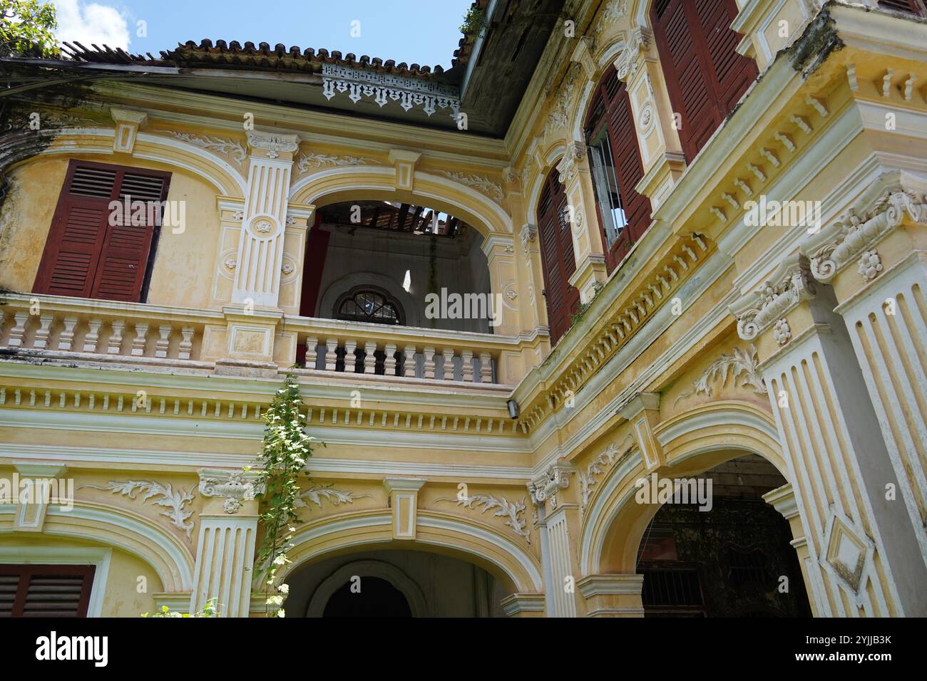 Detailed view of windows, doors and balconies of city buildings Stock ...