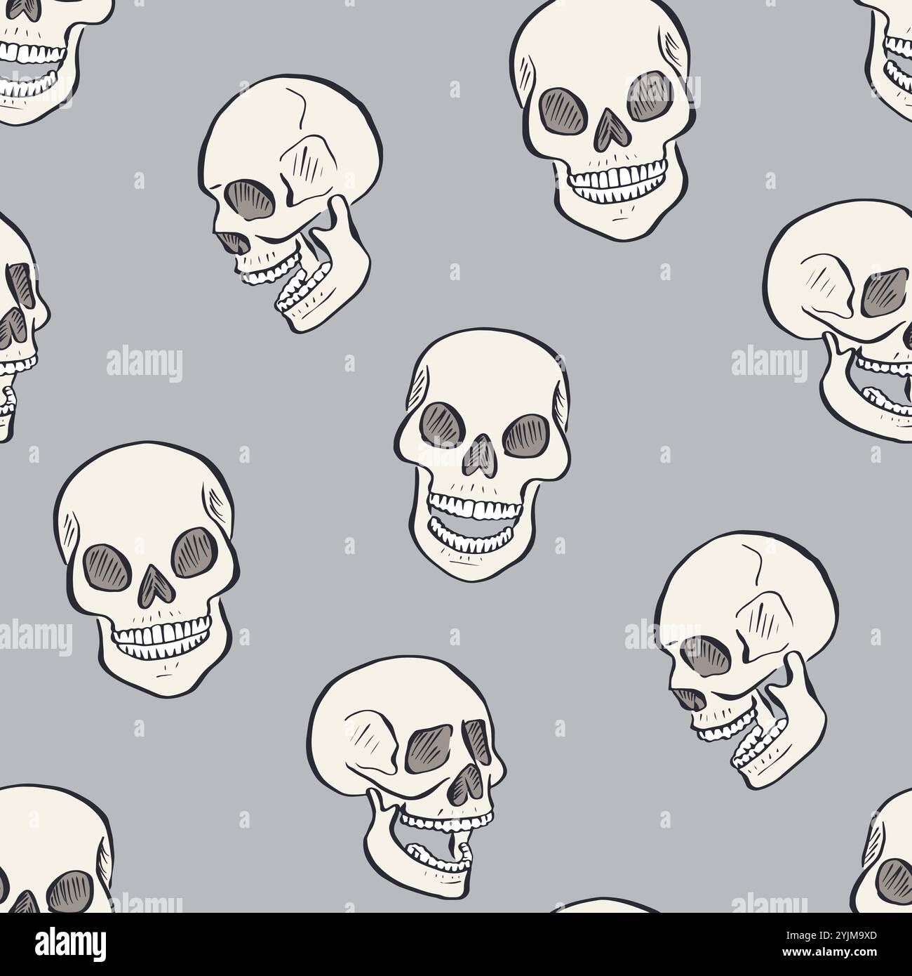 Seamless pattern with hand drawn inky skulls Stock Vector